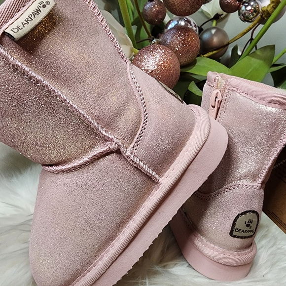 BEARPAW Elle Exotic Youth Classic Suede Pink Glitter boots new - Picture 8 of 11